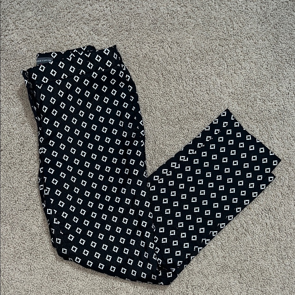 Vince Camuto Black and White Patterned Geometric Print Jacquard Pants